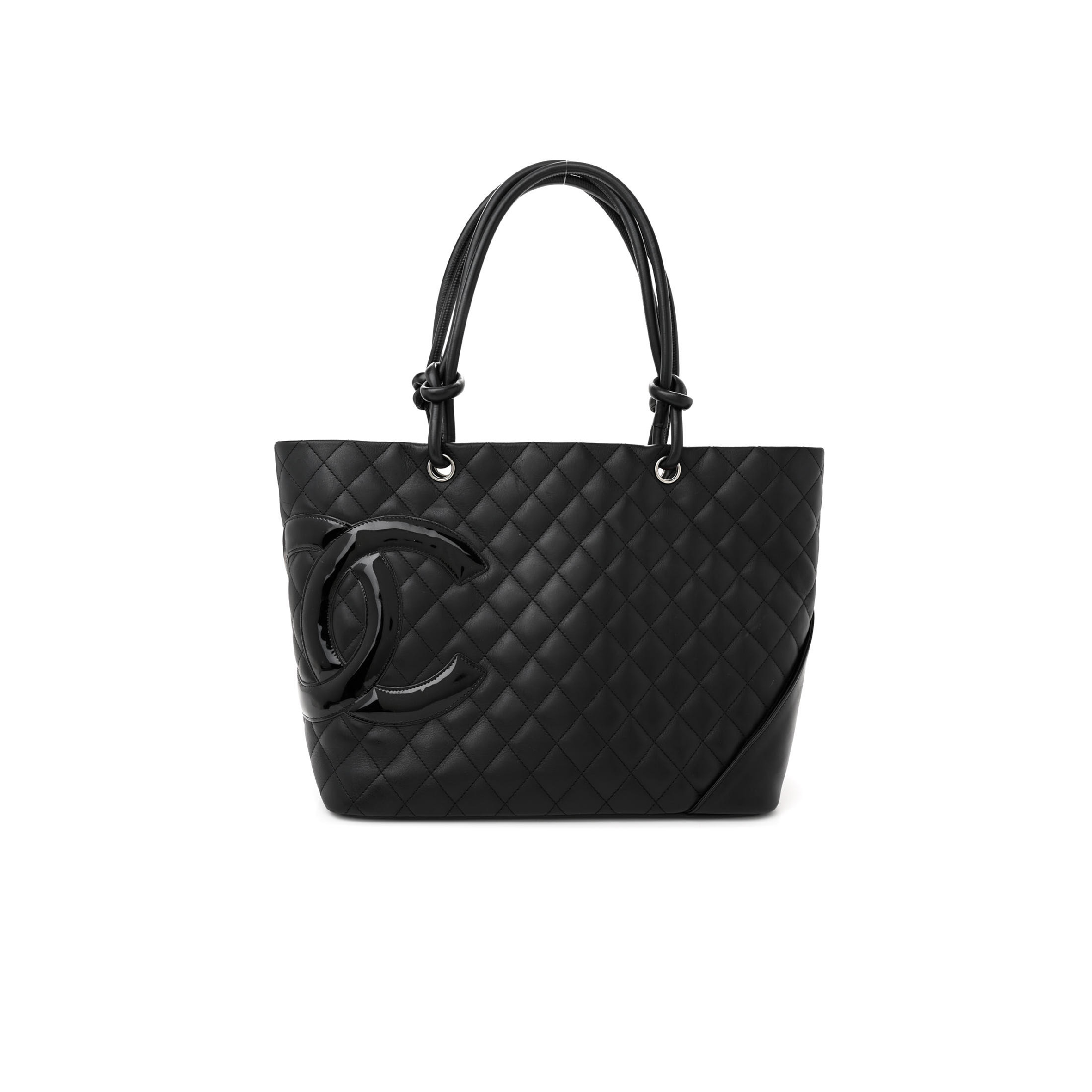 Ch*el calfskin quilted large cambon tote black (30*25*15cm)